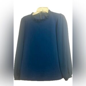 Ann Taylor Mick Scalloped Neck long sleeve. Navy/Teal. Sz M